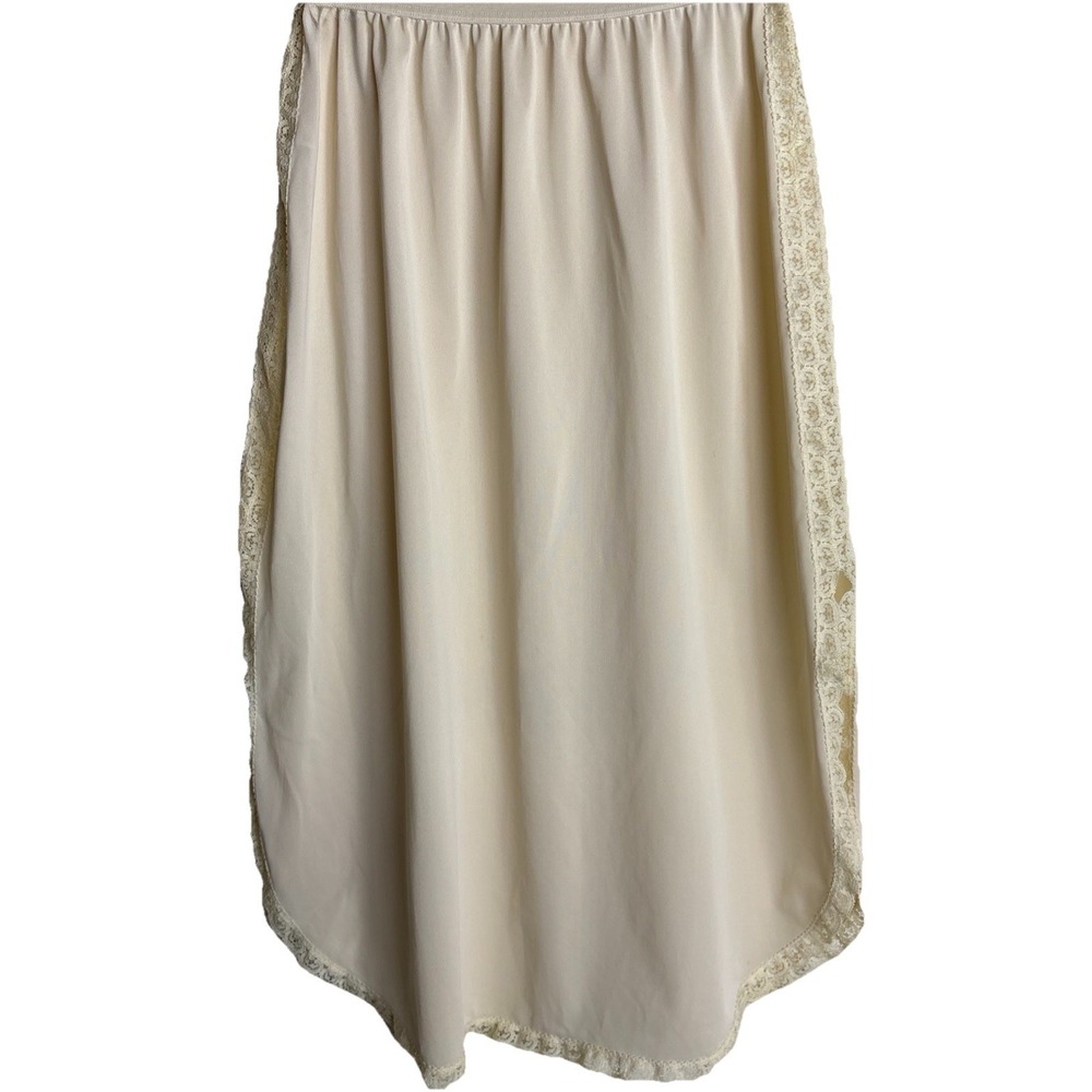 Vintage Half Slip Skirt XS Silky Lace Hem High Side Slits Cream Nylon Fairy Boho
